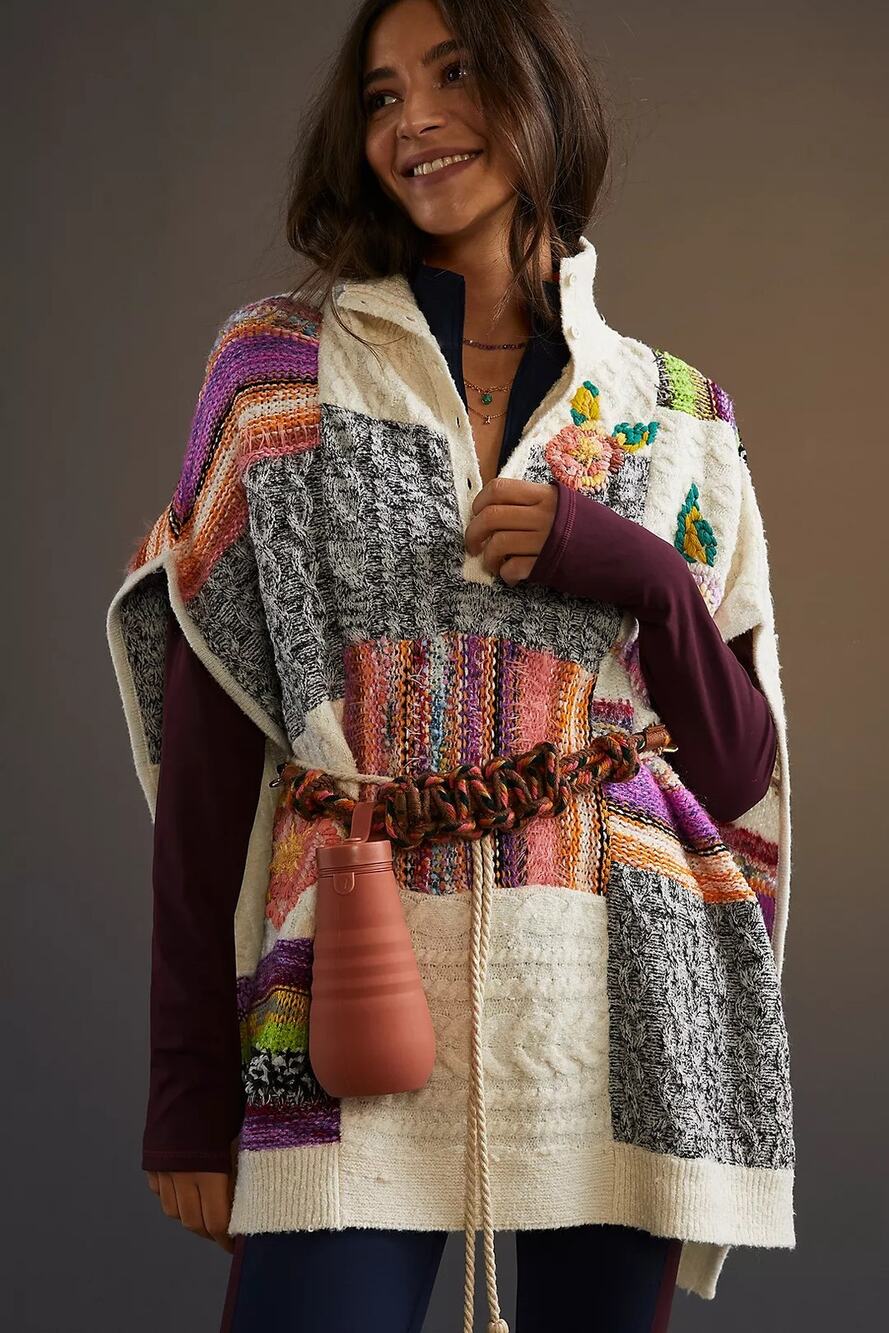 Anthropologie patchwork poncho sweater